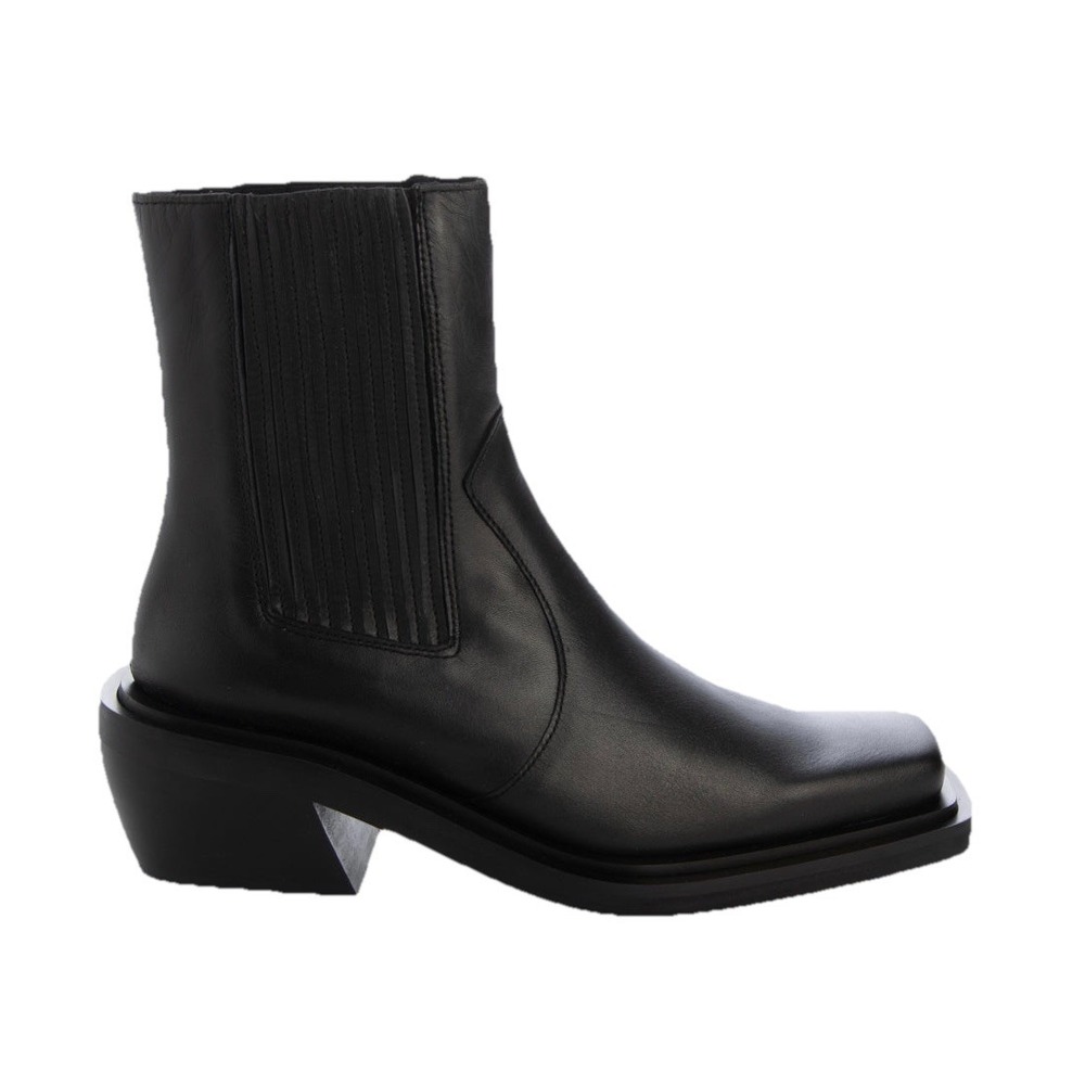 Alohas Womens Black Leather Square Toe Chelsea Ankle Boots Block Heel Pull On